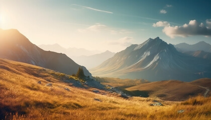 High mountain in morning time. Beautiful natural landscape, generative ai