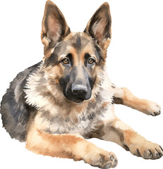 German shepherd dog watercolour illustration created with Generative AI technology
