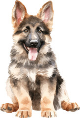 German shepherd puppy watercolour illustration created with Generative AI technology