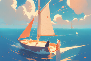 A cat sailing on the sea. Generative AI