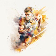 Running athlete watercolor paint ilustration
