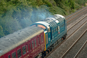 Sunnyhill Derby United Kingdom 29 July 2023: A vintage diesel express locomotive Class 55 Deltic on a Special excursion train to London Kings Croiss