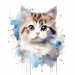 Fototapeta premium Cute young cat on white background. Generative AI