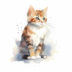 Cute young cat on white background. Generative AI