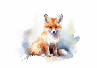 Fototapeta premium Cute young fox on a white background. Generative AI