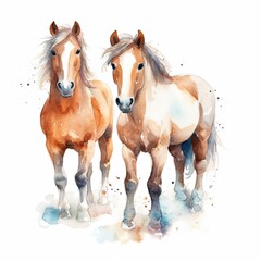 Fototapeta premium Two young horses on a white background. Generative AI