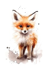 Cute young fox on a white background. Generative AI