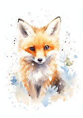 Obraz premium Cute young fox on a white background. Generative AI