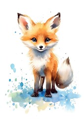 Obraz premium Cute young fox on a white background. Generative AI