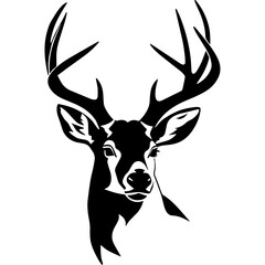Monochrome deer head with elegant antlers, resembling a prized trophy; captivating design in a classic style