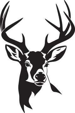 Monochrome deer head with elegant antlers, resembling a prized trophy; captivating design in a classic style