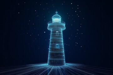 Abstract information transmission tower or lighthouse as a symbol. Background with selective focus and copy space