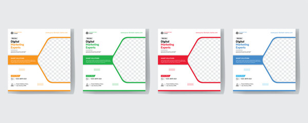 Set of Editable square modern creative corporate  business web banner design template. Suitable for social media post, instagram story and web ads. Vector illustration with Space to add pictures.