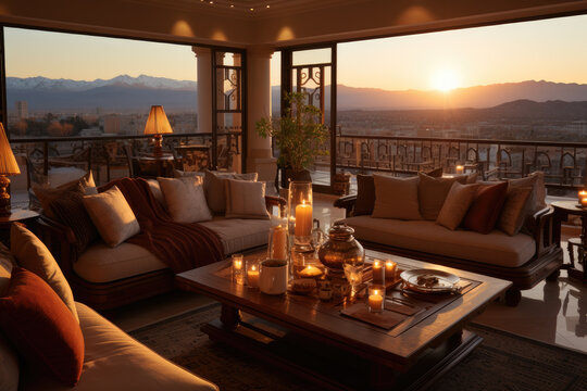 Generative ai illustration of Luxury apartment terrace in Marrakech