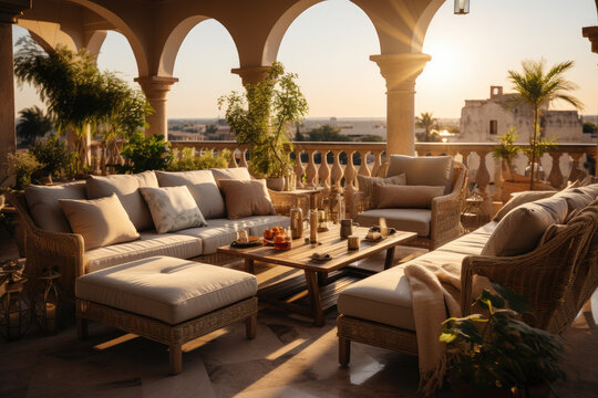 Generative ai illustration of Luxury apartment terrace in Marrakech