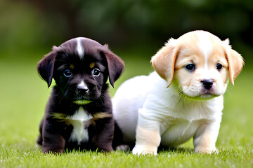 two dogs sitting on grass
Generative AI