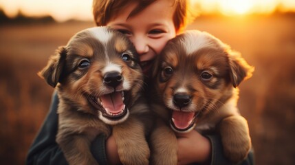 Wallpaper Child with Dogs - Family Portrait