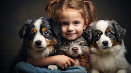 Wallpaper Child with Dogs - Family Portrait
