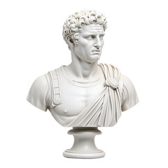 White bust sculpture of a man , roman emperor style isolated on transparent background (PNG) - obrazy, fototapety, plakaty
