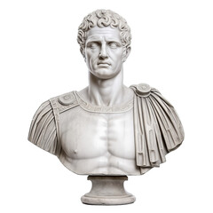 Obraz premium White bust sculpture of a man , roman emperor style isolated on transparent background (PNG)