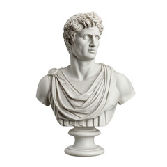 Obraz premium White bust sculpture of a man , roman emperor style isolated on transparent background (PNG)