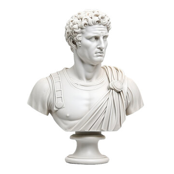 White bust sculpture of a man , roman emperor style isolated on transparent background (PNG)
