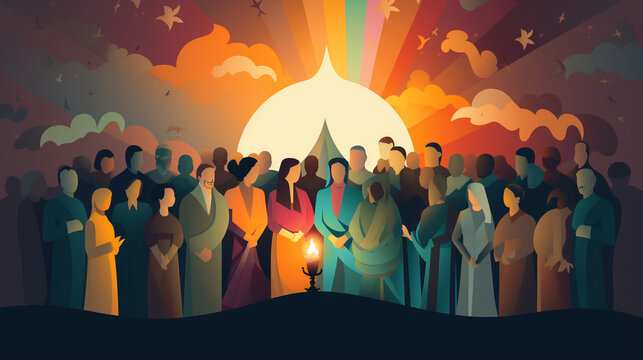 A multi-faith gathering, representing different religions coming together for peace and understanding Generative AI