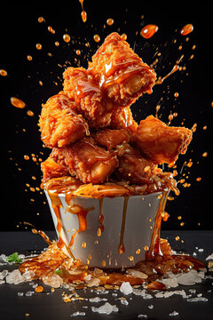 Dynamic chicken nuggets splashing down in sauce created with Generative AI technology