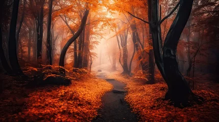 Fototapete Feenwald Autumn magical forest background