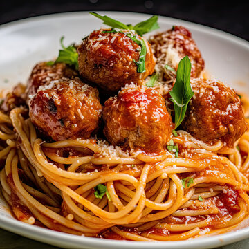 Meatballs and spaghetti created with Generative AI technology