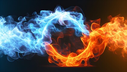 Fire and ice loop,  showing power, high detailed illustration. 