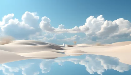 Foto auf Acrylglas Fantasielandschaft realistic landscape background with white clouds on blue sky over sand dunes in the desert