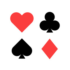 Playing card deck, hearts, clubs, diamonds and spades. Vector illustration stock image. Isolated white background. Poker game cards red and black symbols