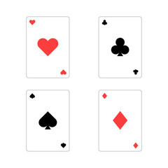 Playing card deck, hearts, clubs, diamonds and spades. Vector illustration stock image. Isolated white background. Poker game cards red and black symbols