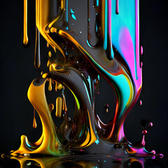 Abstract colorful paint dripping. Bright paint blob. Generative AI.