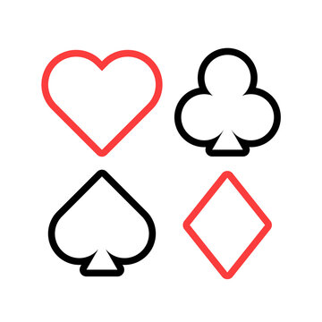 Playing card deck, hearts, clubs, diamonds and spades. Vector illustration stock image. Isolated white background. Poker game cards red and black symbols