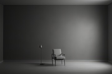 Empty wall in gray color and chair, architecture concept, space for text. Generative AI