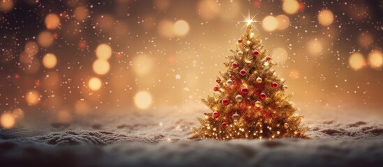 Fototapeta na wymiar Christmas tree on bokeh background, Christmas and holiday party concept. Generative AI
