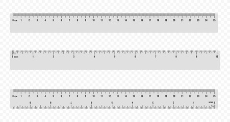 Set of ruler scale 25 cm and 10 inch vector design. Centimeter and inch scale for measuring