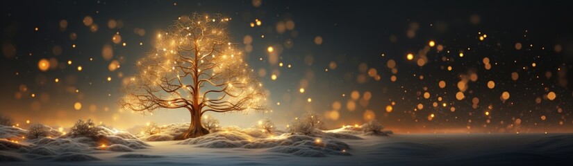 Christmas tree on bokeh background, Christmas and holiday party concept. Generative AI