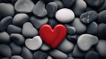 Obraz premium Red heart on stones, concept of love and valentine. Generative AI
