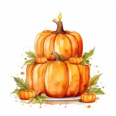 Watercolor pumpkin cake clipart, isolated on white background