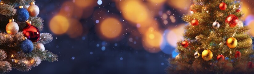 Obraz premium Christmas tree on bokeh background, Christmas and holiday party concept. Generative AI