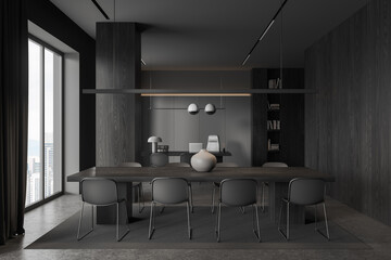 Gray and wooden office meeting room interior