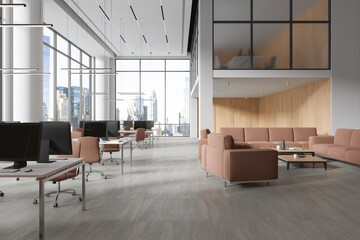 Obraz na płótnie Canvas White open space office interior with lounge area