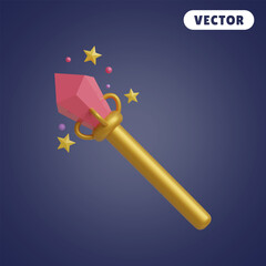 scepter 3D vector icon set, on a navy blue background