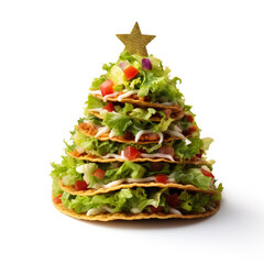 Mexican taco of Christmas tree shape isolated on white background 
