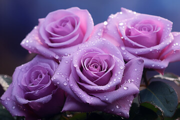 mehrere lila violet Rosen in Blütezeit. Generative Ai.