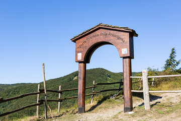 Fototapeta na wymiar Porta Toscana della Francigena - the Via Francigena entry gate to Tuscany in Passo della Cisa, Province of Massa and Carrara, Italy