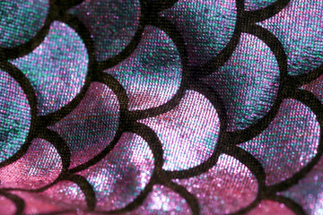 Mermaid tail pattern, close up. Sparkle spandex fish skin texture. Textile design for girls.